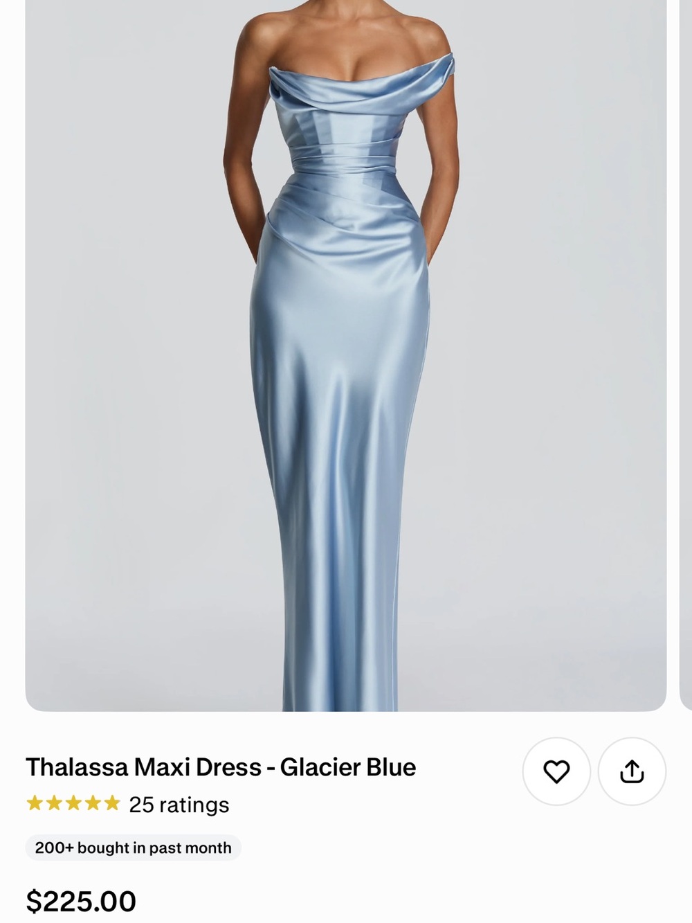 Draped One-Shoulder Satin Gown in Pale Blue - Picture 3 of 3